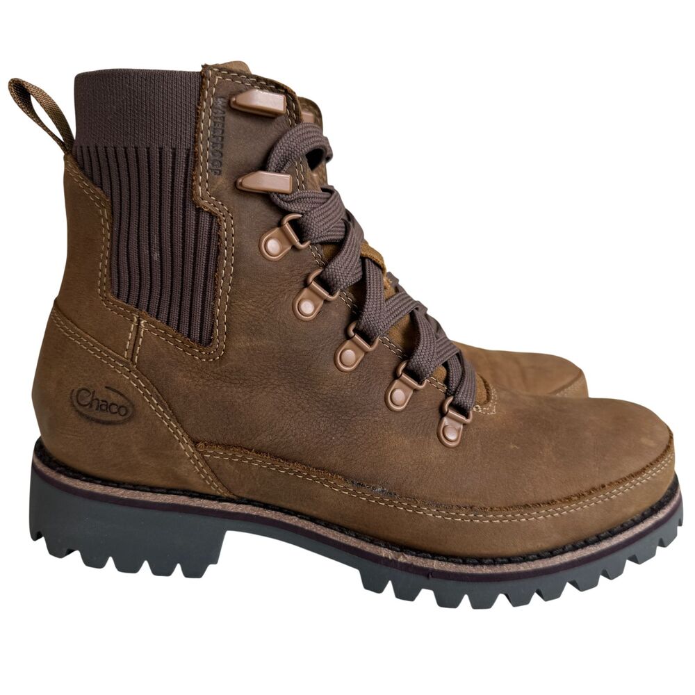 Chaco Fields Lace Up Waterproof Brown Leather Boots Women's Size 8